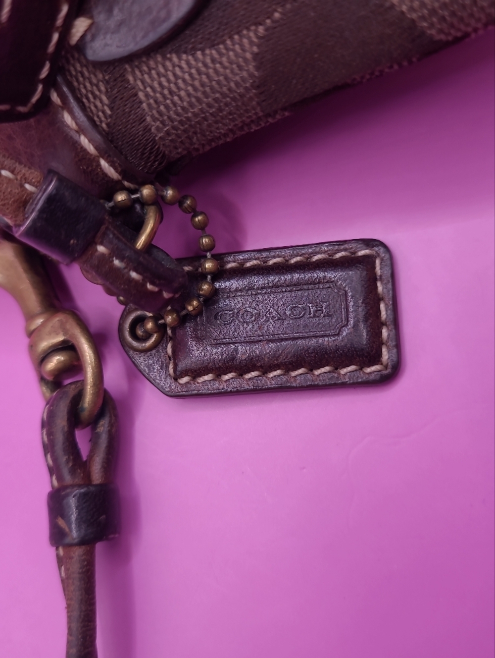 RARE Vintage Coach Soho Signature C Choco Brown Leather Trim Purse Bag Wristlet - Picture 4 of 13